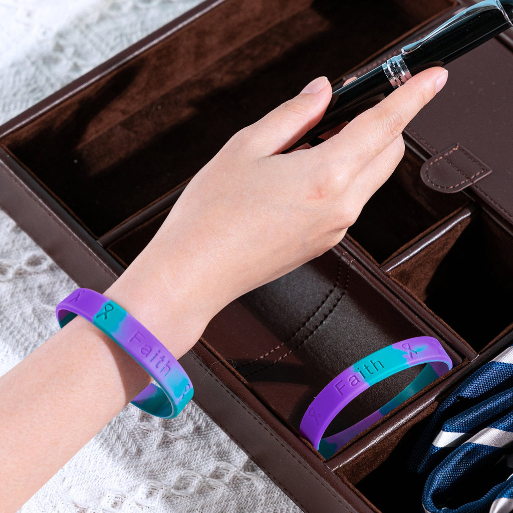 Teal & Purple Silicone Bracelets for Suicide, Sexual Assault Awareness