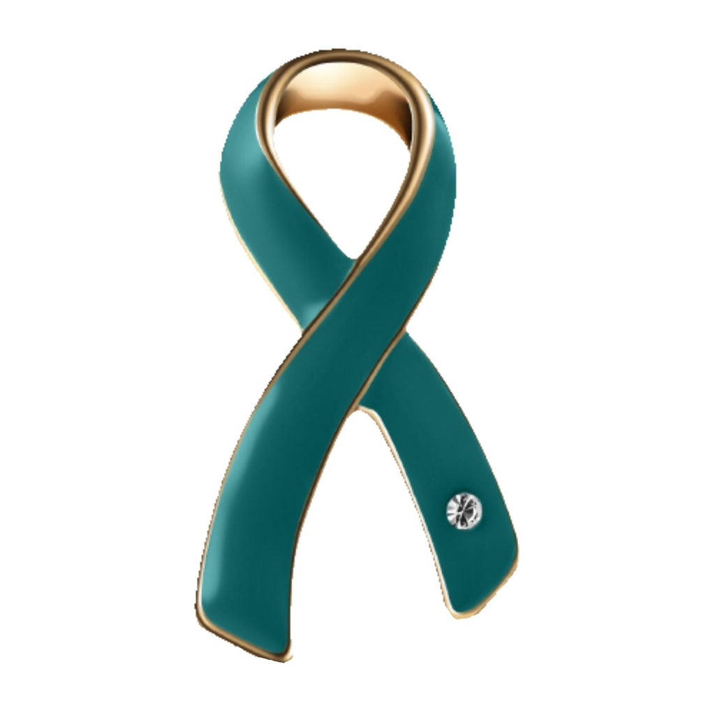 Teal Ribbon Awareness Pins w/ Crystal