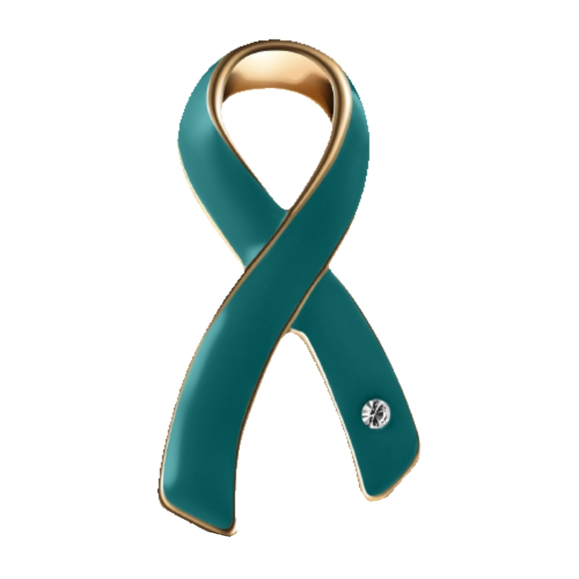 Teal Ribbon Awareness Pins w/ Crystal