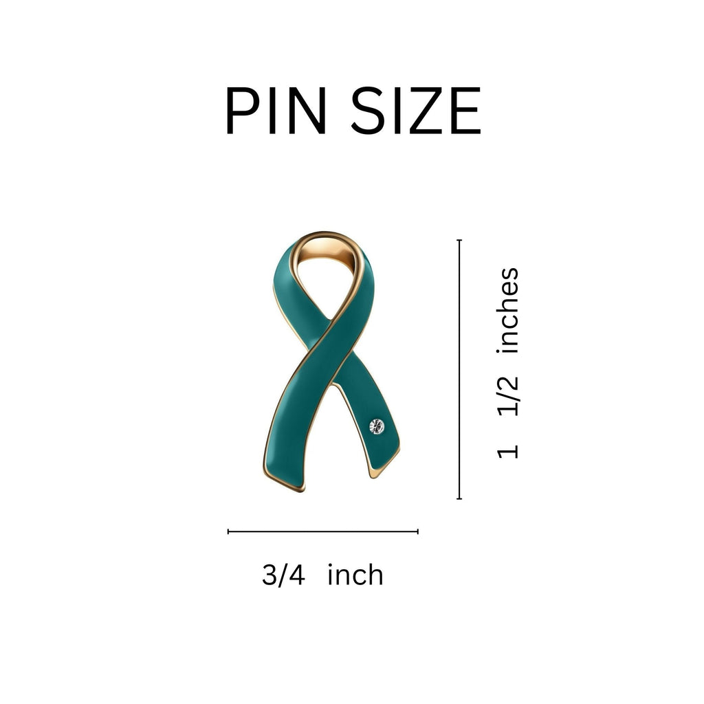 Teal Ribbon Awareness Pins w/ Crystal