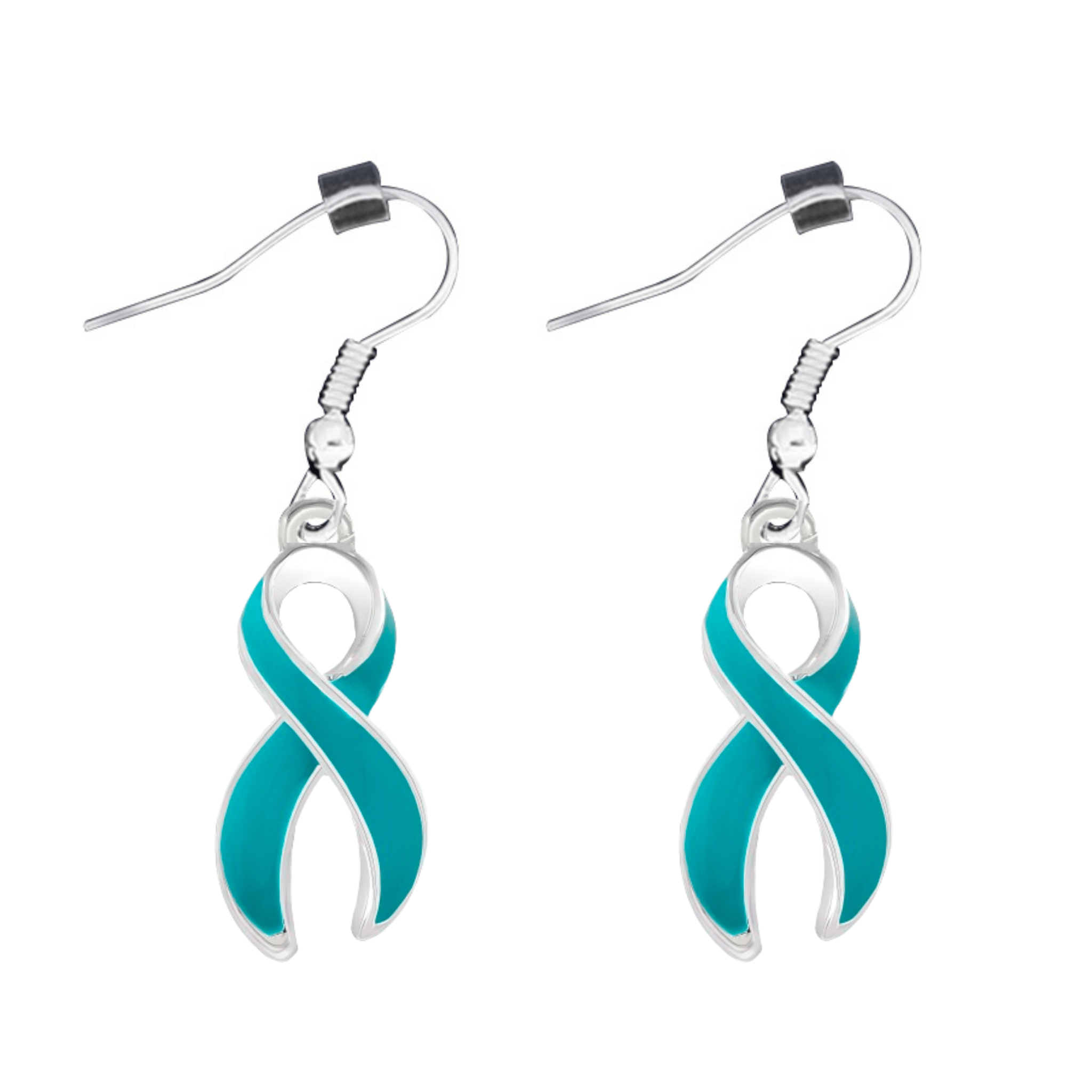 Teal Ribbon Hanging Earrings
