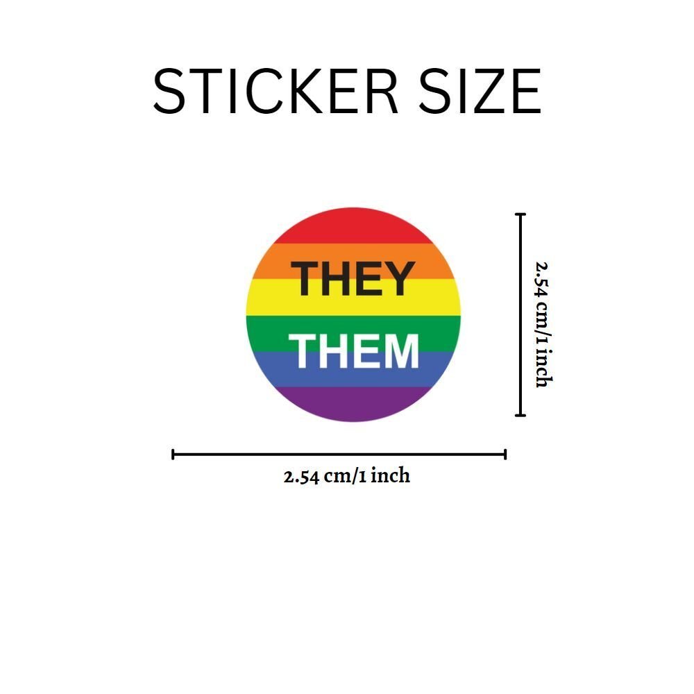 They Them Pronoun Rainbow Flag Stickers (250 Per Roll)