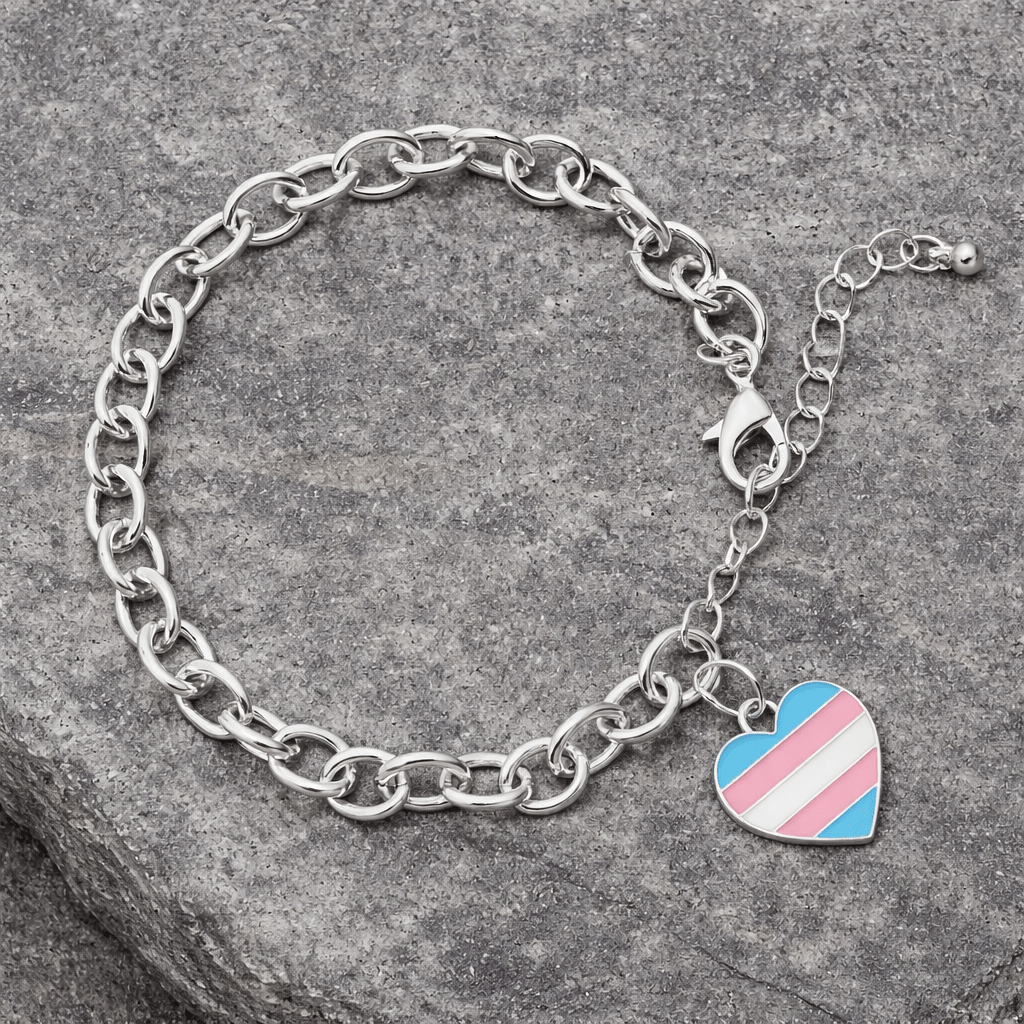 Transgender Heart Flag Chunky Charm Bracelets