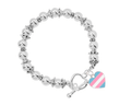 Transgender Heart Flag Silver Beaded Bracelets