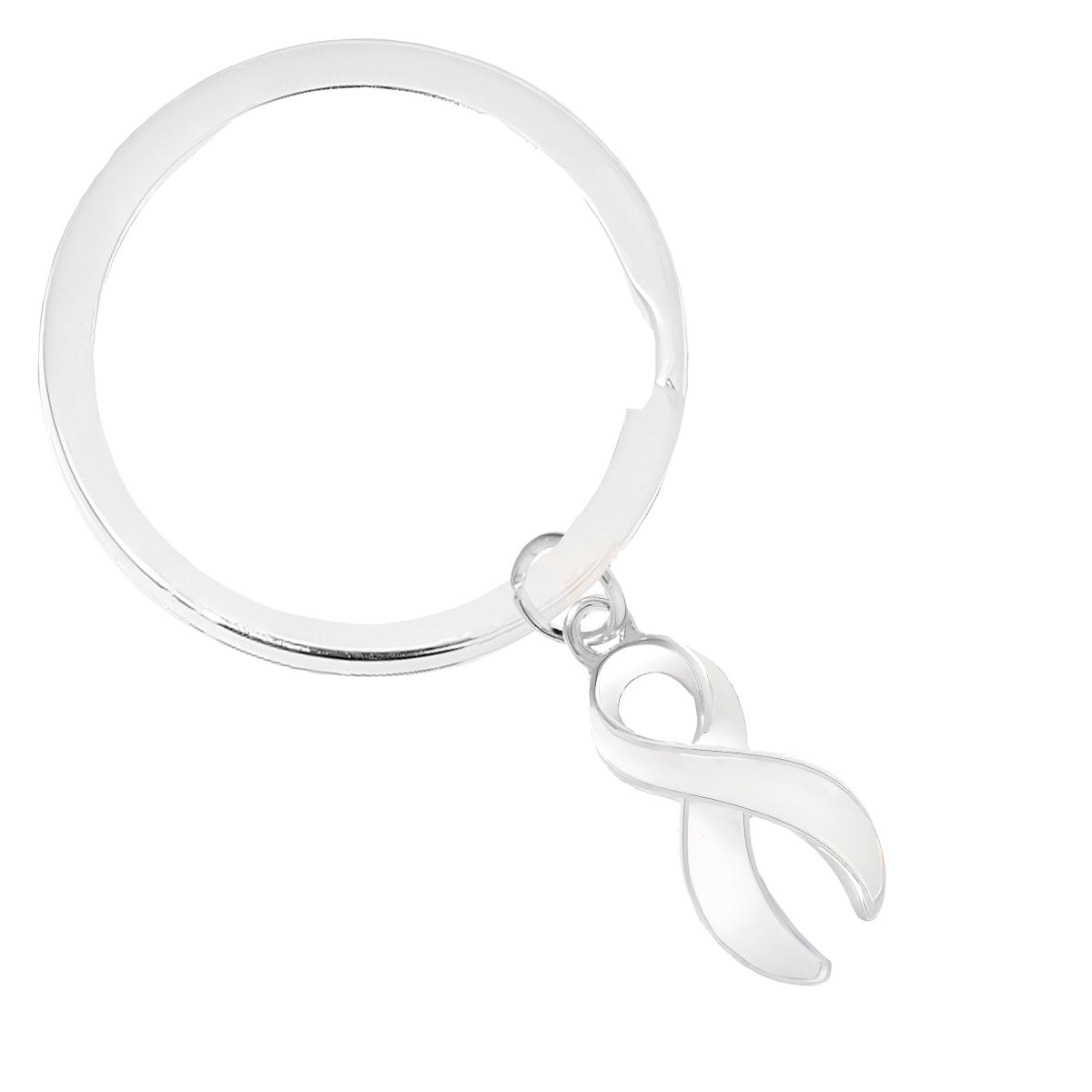 White Awareness Ribbon Charms Split Style Key Chain